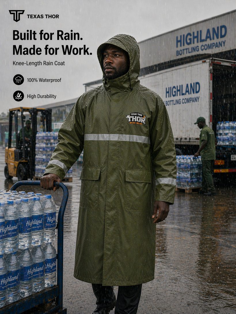 Texas Thor knee-length rain coat